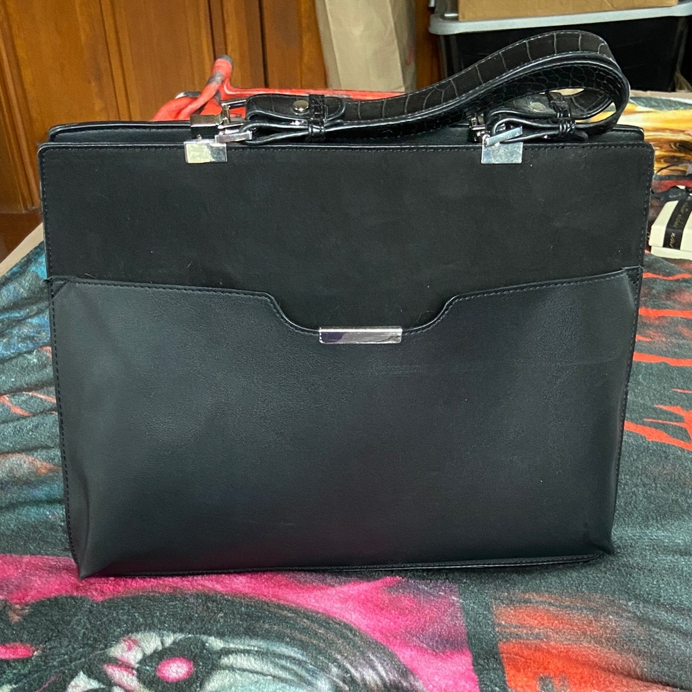 Black Mixed Print Structured Tote/Computer Bag/Briefcase w/Inner Bag Never Used